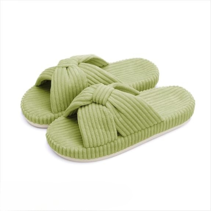 Women Memory Foam Corduroy Bow Crossband Slides