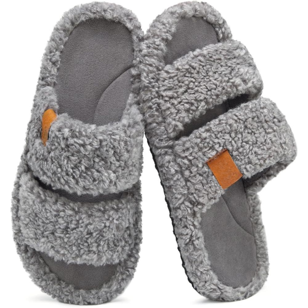 Women Memory Foam Fuzzy Open Toe House Slippers