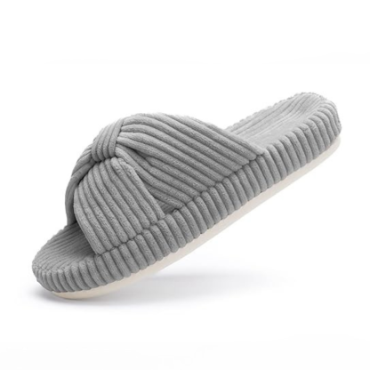 Women Memory Foam Corduroy Bow Crossband Slides