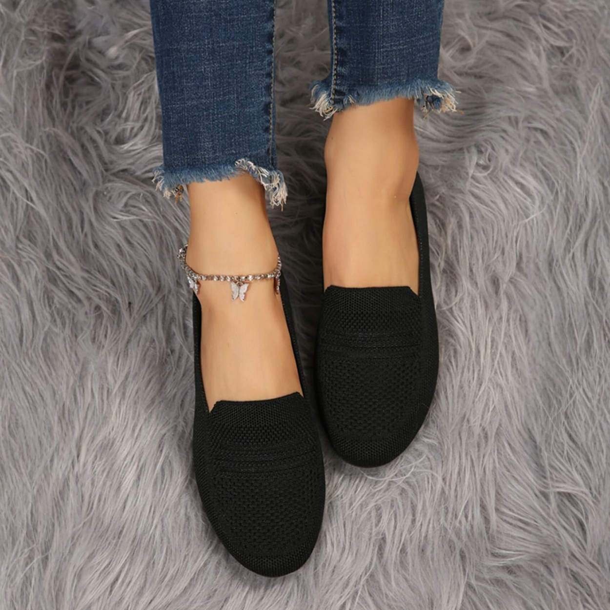 Casual Mesh Slip On Flat Loafers - Close-Up Detail