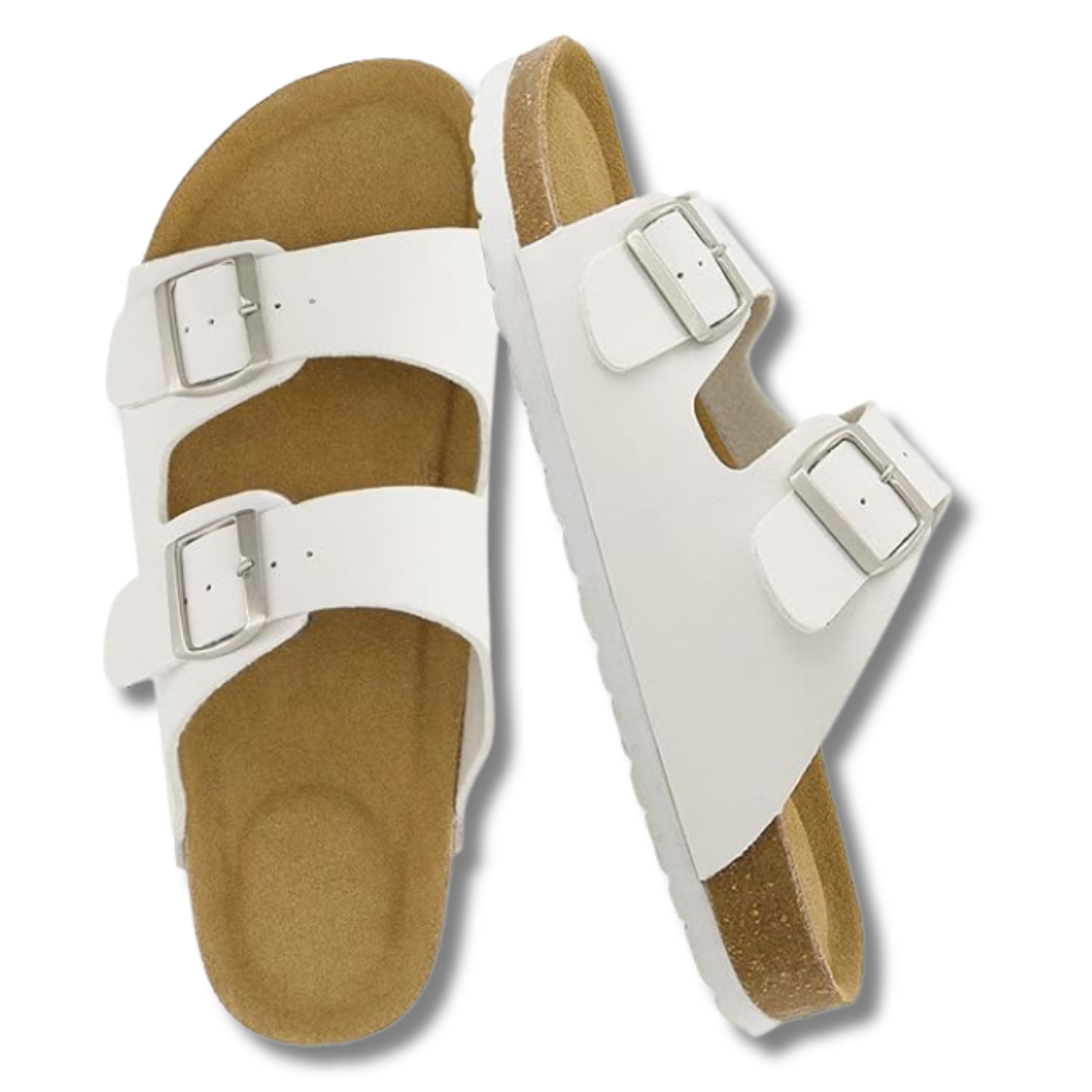 Men Footbed Sandals with Adjustable Buckle and Leather Insole