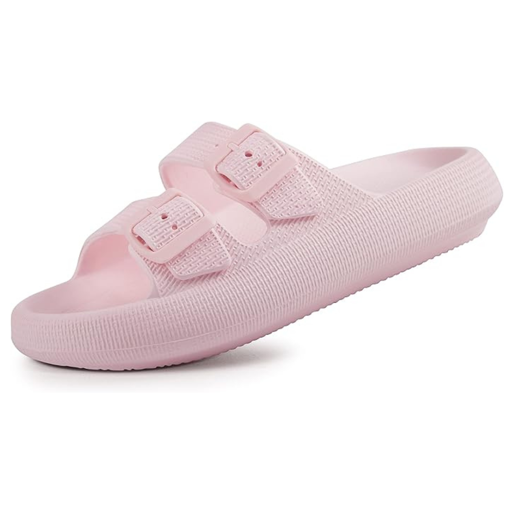 Women and Men Pillow Slippers Double Buckle Adjustable Slides