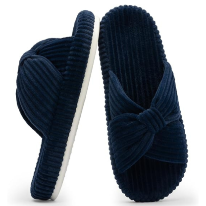 Women Memory Foam Corduroy Bow Crossband Slides