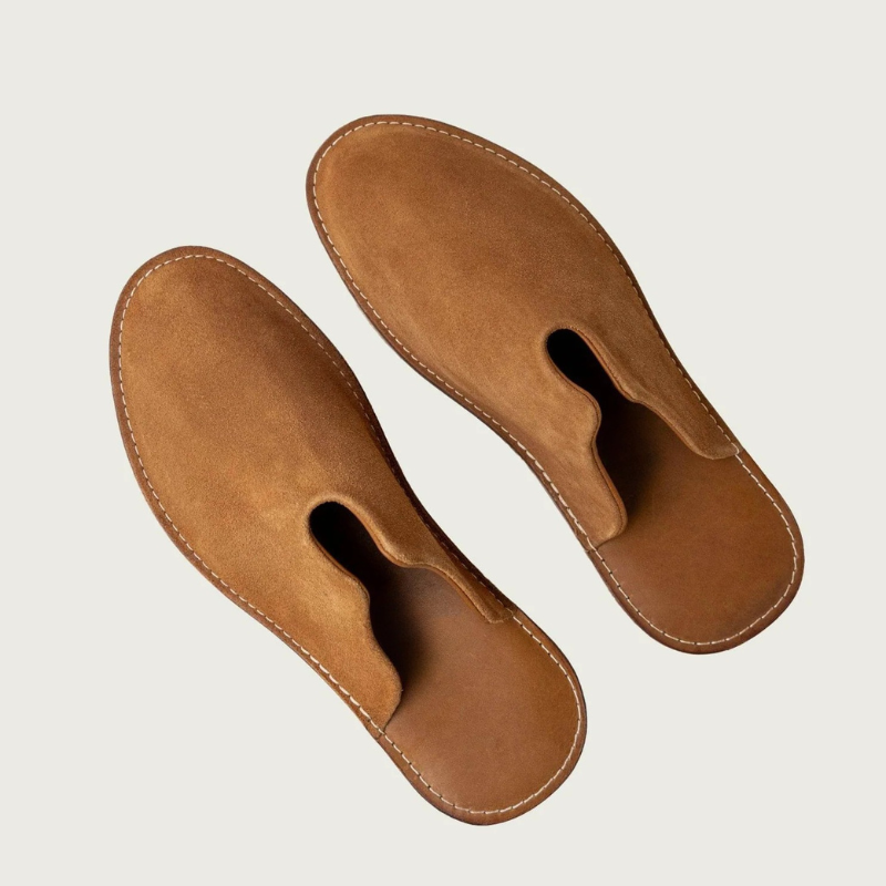 Soft Suede Leather Slip On Slippers With Open Back Design
