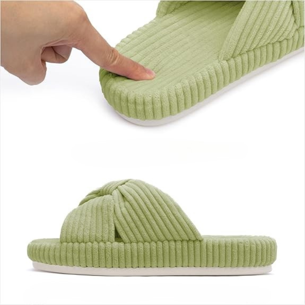 Women Memory Foam Corduroy Bow Crossband Slides