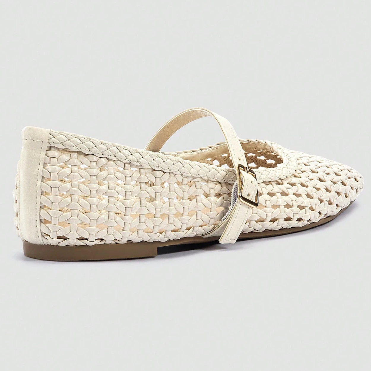 Woven Strap Buckle Casual Flat Shoes For Women in Brown - Top View