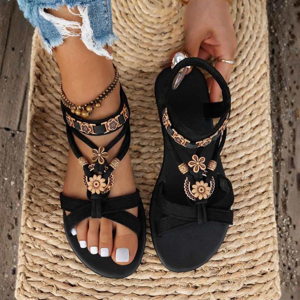 Bohemian Style Floral Flat Sandals For Women