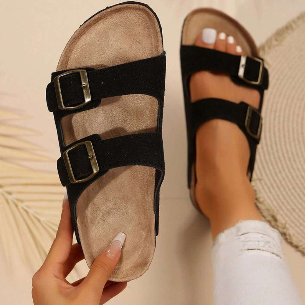 Adjustable Double Buckle Slip On Sandals For Women