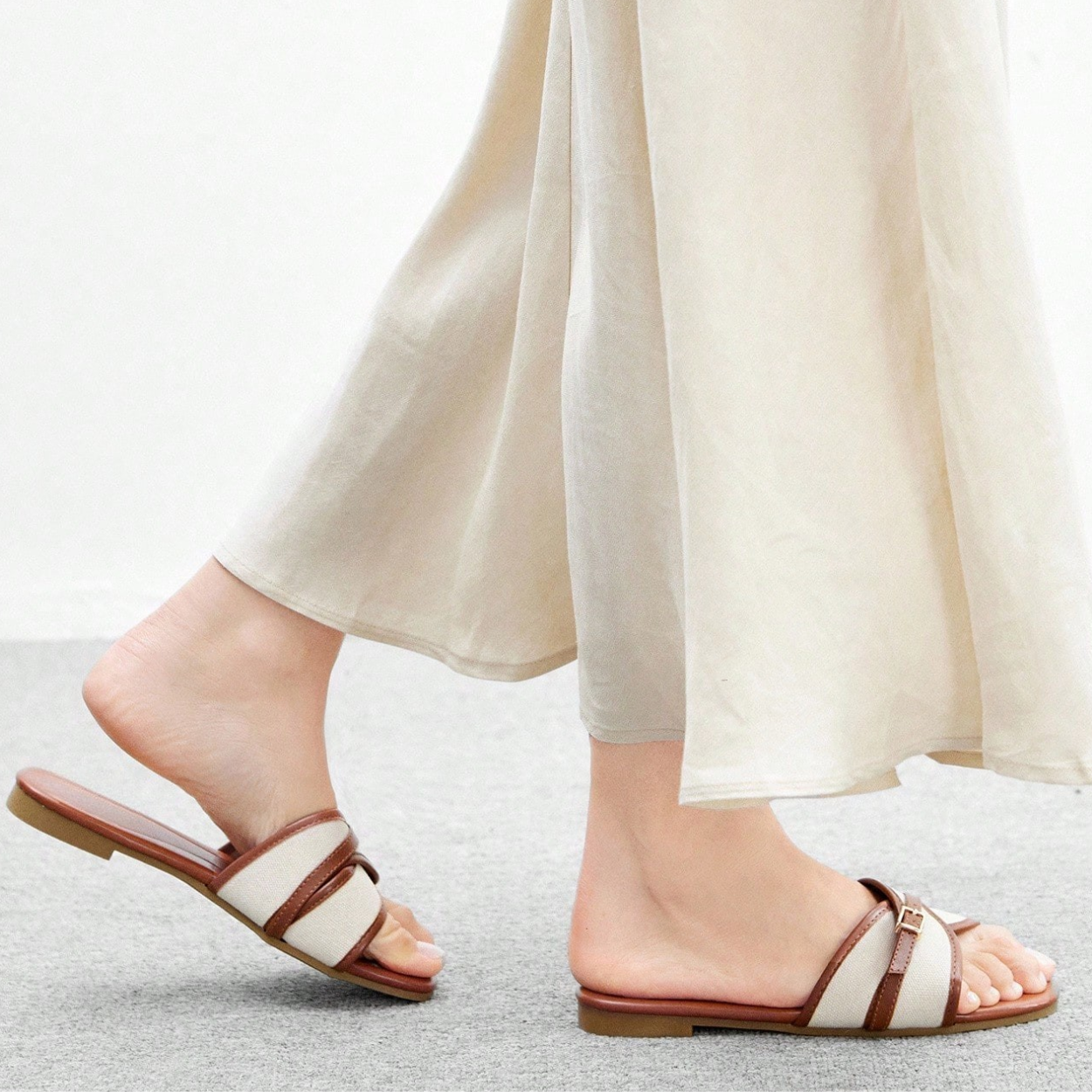 Flat Slide Sandals with Buckle Strap for Women in Pink - Top View