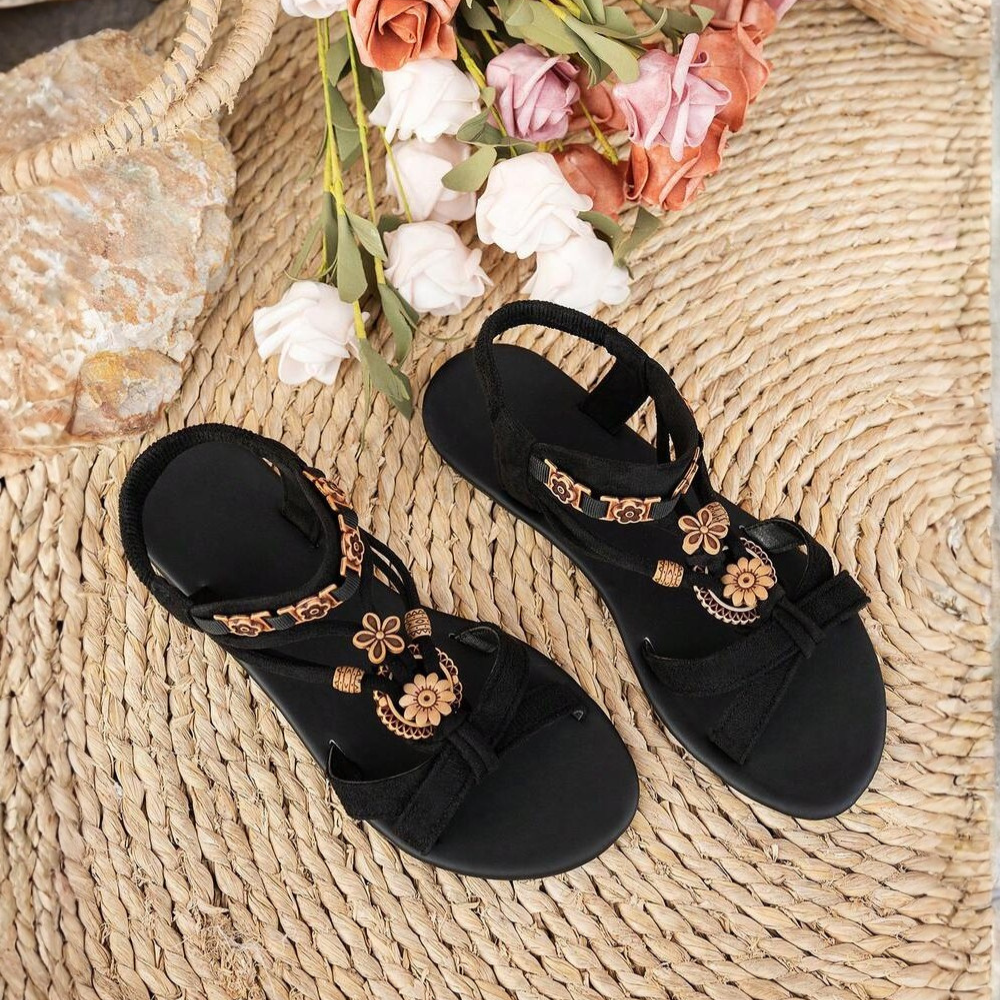 Bohemian Style Floral Flat Sandals For Women