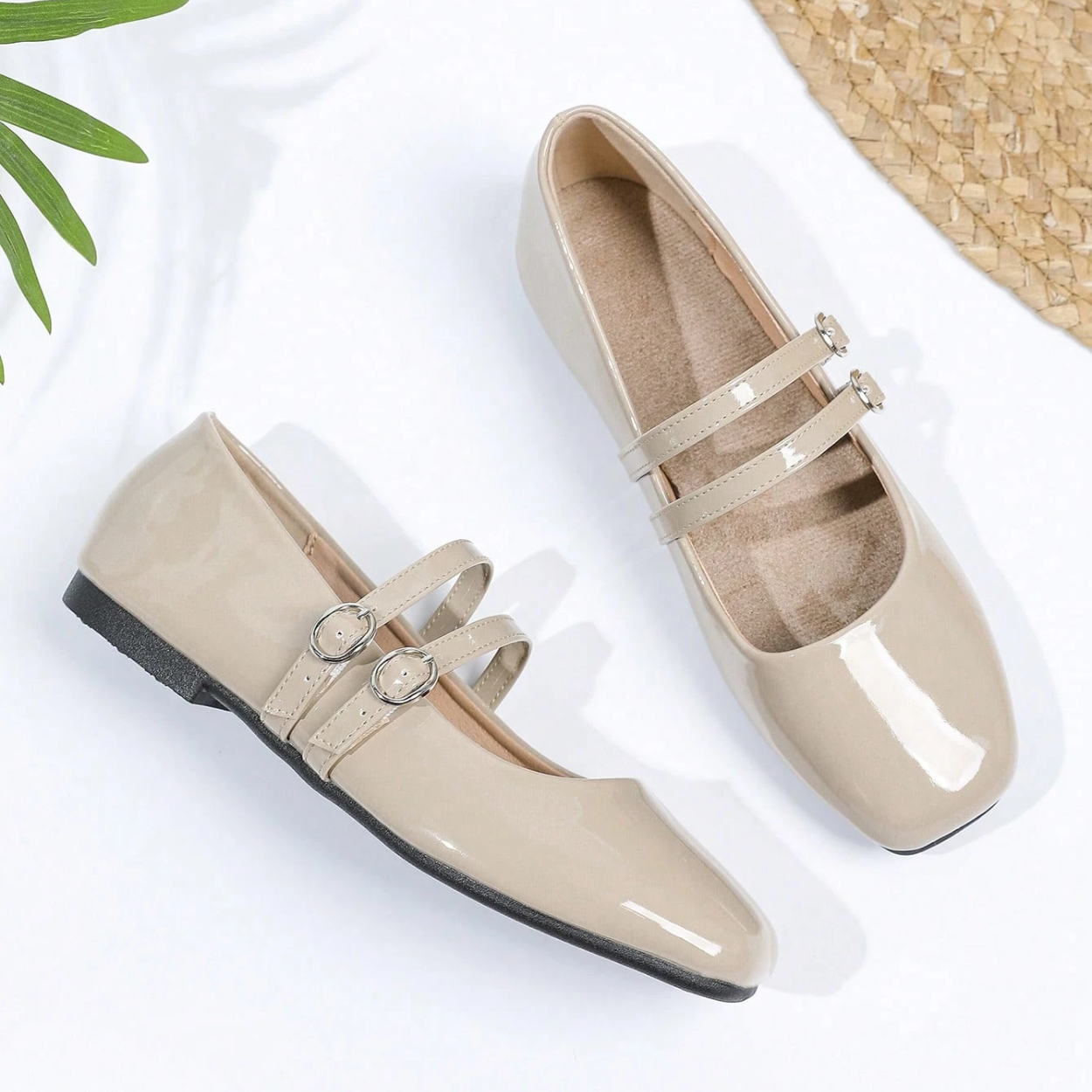 Vintage Mary Jane Inspired Flats With Double Strap For Women in Brown - Side View