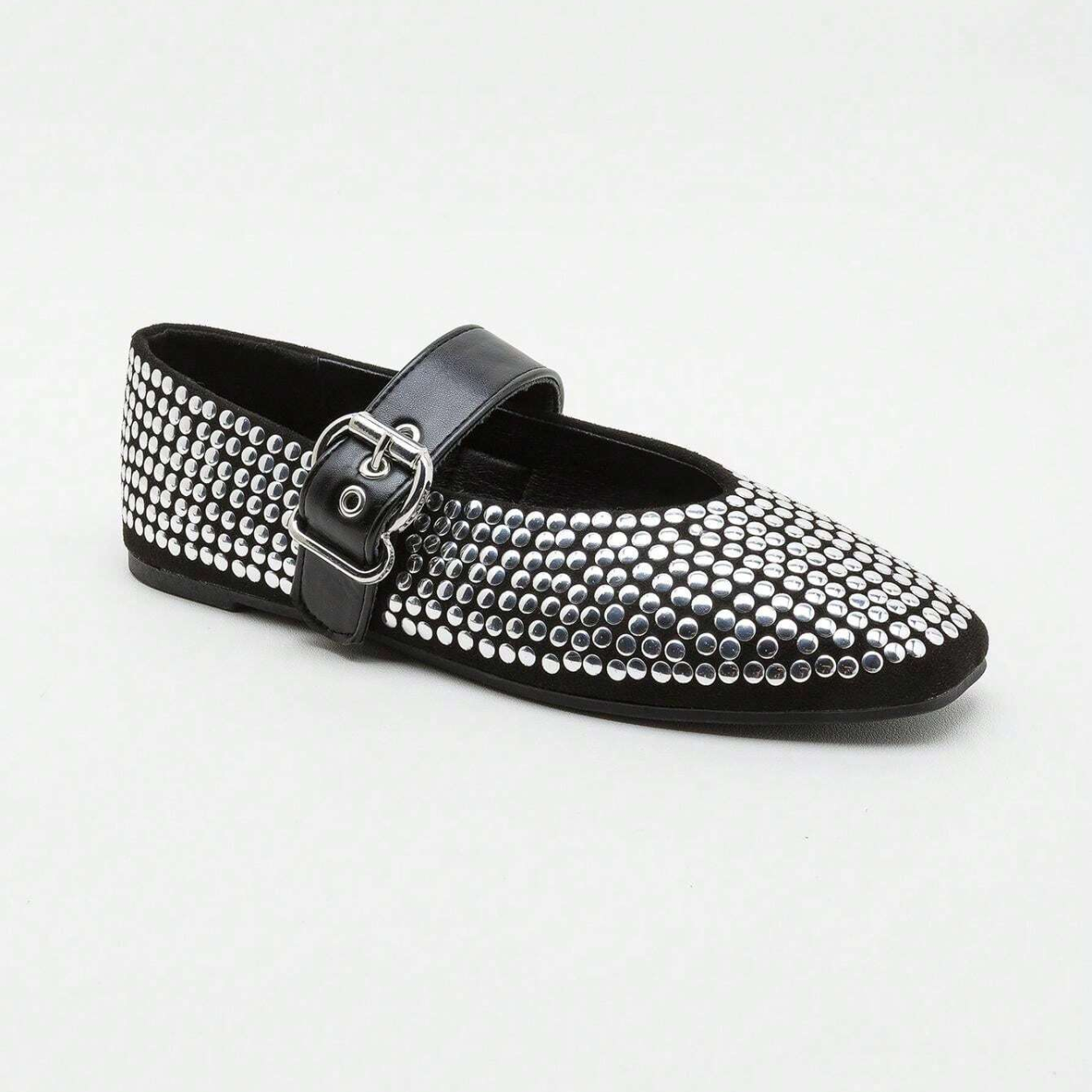 Sequin Flat Shoes With Buckle Strap For Women in Silver - On-Foot View