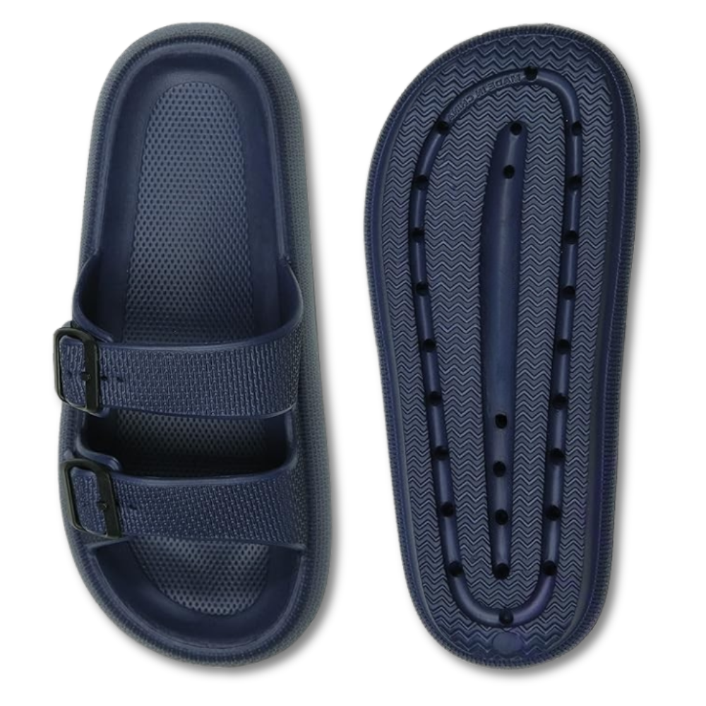 Women and Men Pillow Slippers Double Buckle Adjustable Slides