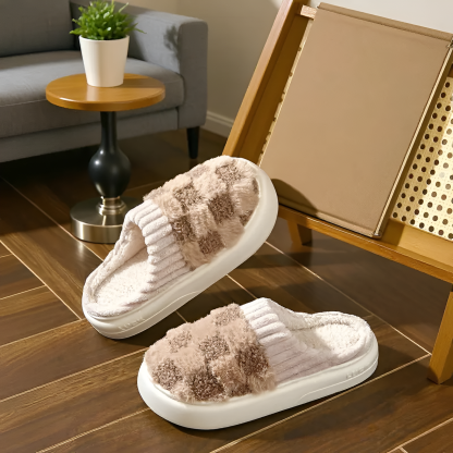 Plush Checkered Slip On Slippers