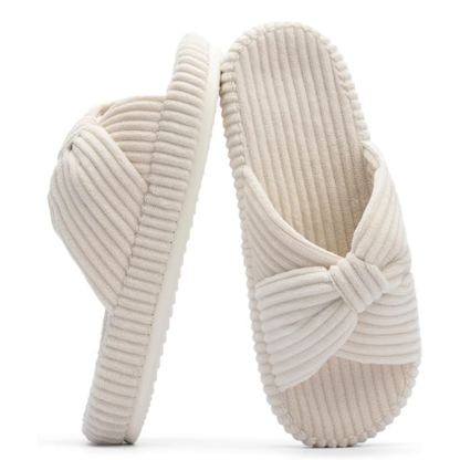 Women Memory Foam Corduroy Bow Crossband Slides