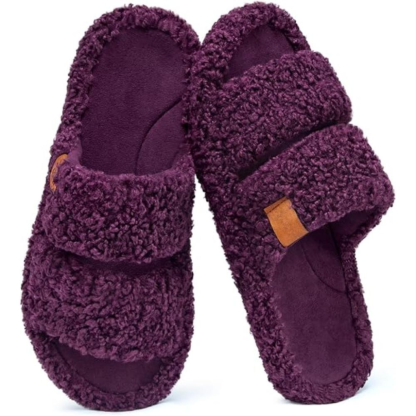 Women Memory Foam Fuzzy Open Toe House Slippers