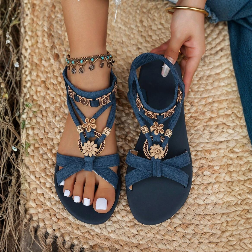 Bohemian Style Floral Flat Sandals For Women