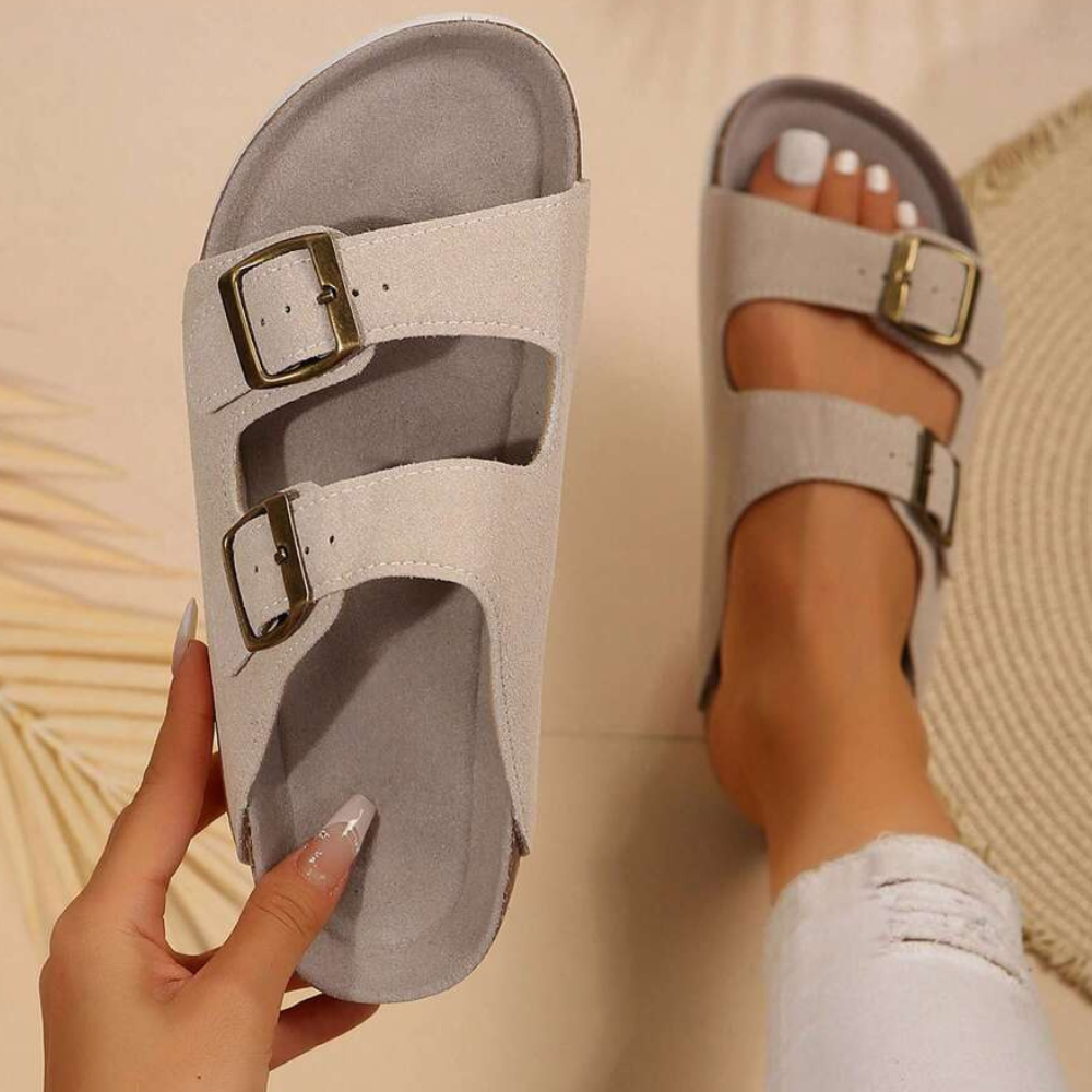 Adjustable Double Buckle Slip On Sandals For Women