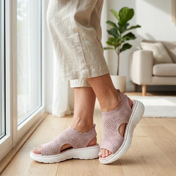 Knit Platform Sandals With Cushioned Sole For Women