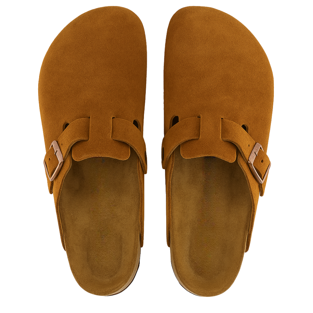 Suede Leather Clogs With Soft Cork Footbed Comfort
