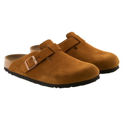 Suede Leather Clogs With Soft Cork Footbed Comfort