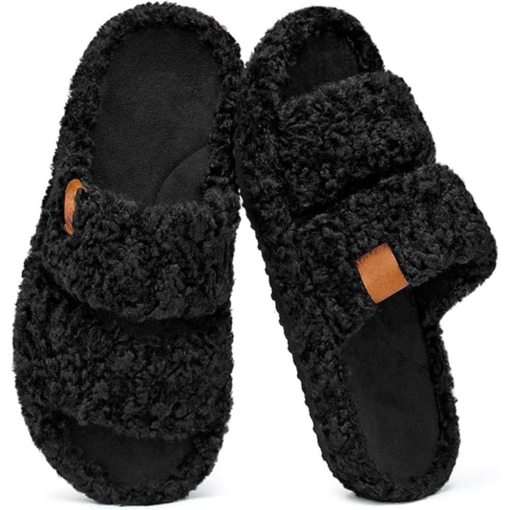 Women Memory Foam Fuzzy Open Toe House Slippers