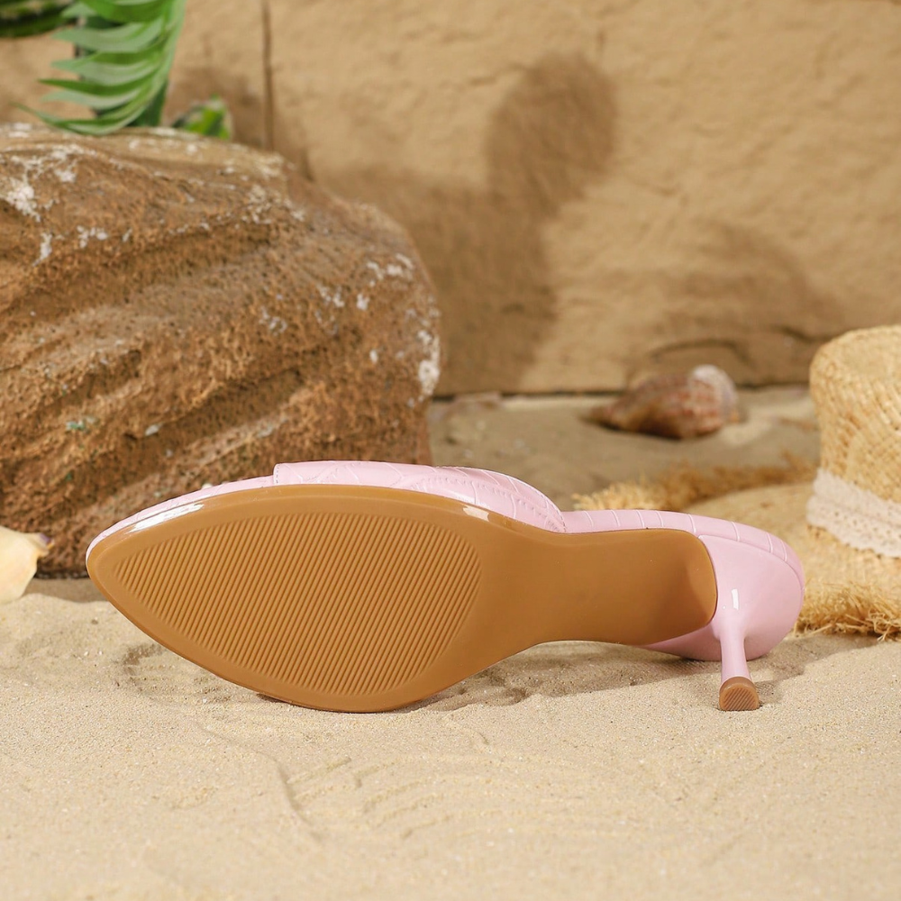 Strappy Open Toe High Heel Sandals For Women in Yellow - Side View