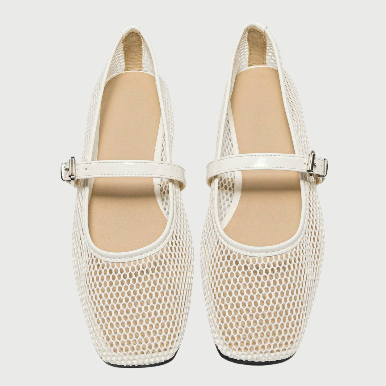 Casual And Comfortable Square Design Ballet Flats For Women in White - Angled View