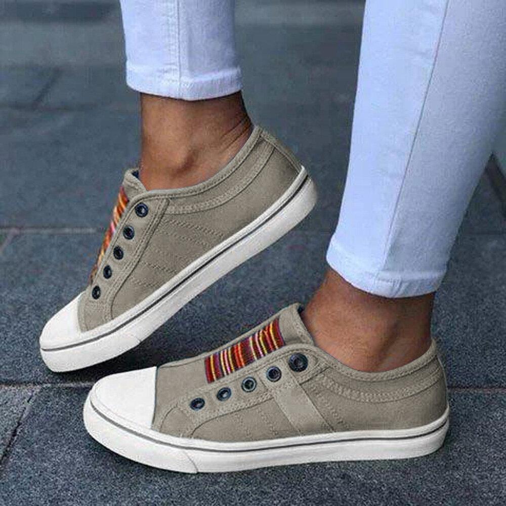 Women Large Size Canvas Elastic Wearable Casual Flats - Comfy Platform Shoes