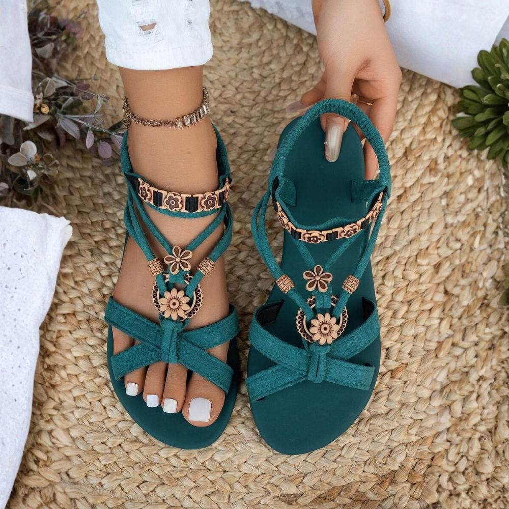 Bohemian Style Floral Flat Sandals For Women