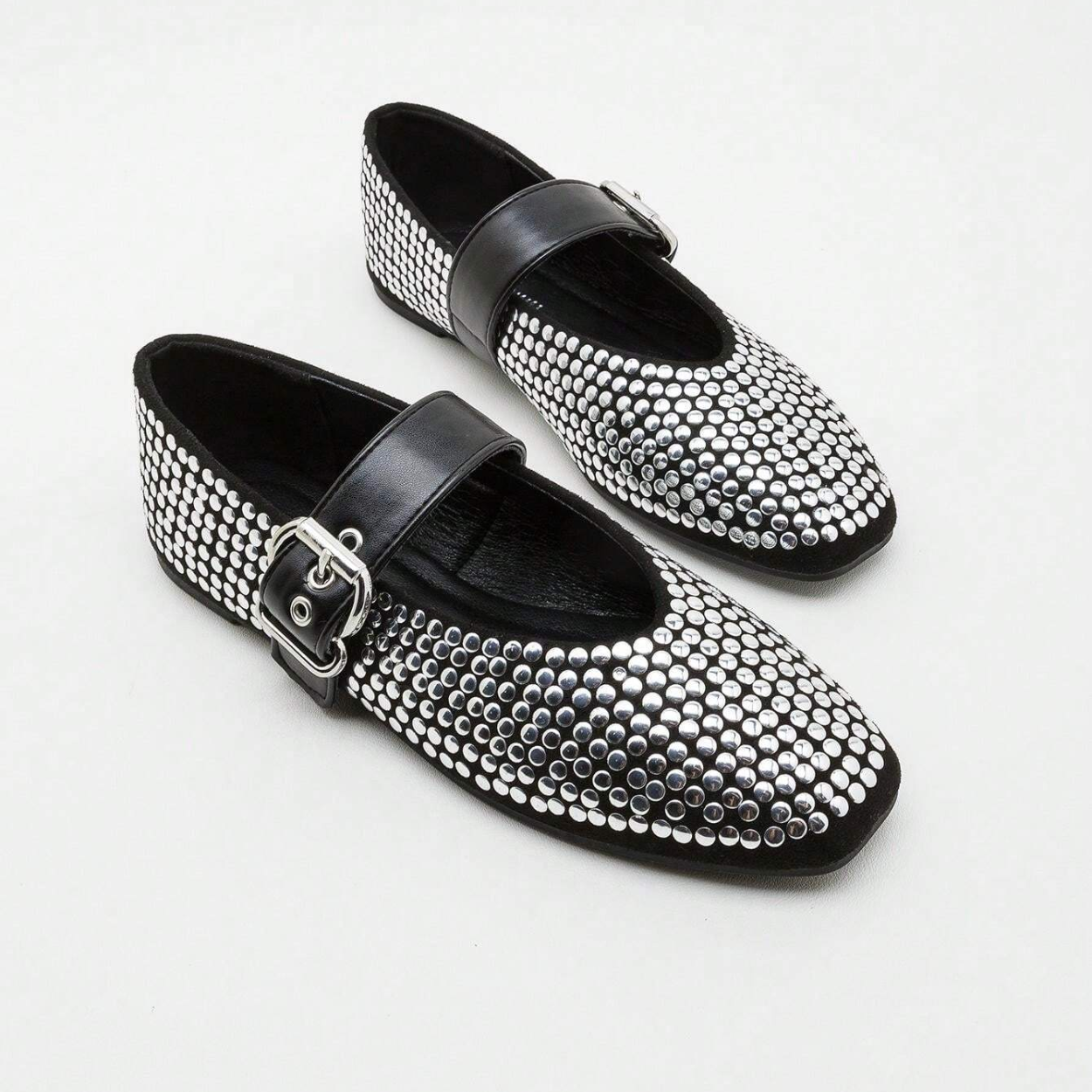 Sequin Flat Shoes With Buckle Strap For Women in Charcoal - Back View