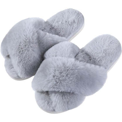 Fuzzy Cross Band House Slippers With Soft Cozy And Supportive Sole - Comfy Platform Shoes