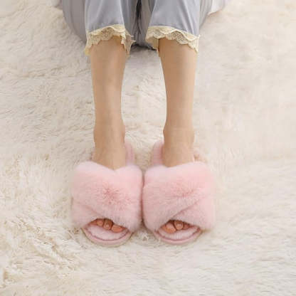 Fuzzy Cross Band House Slippers With Soft Cozy And Supportive Sole - Comfy Platform Shoes
