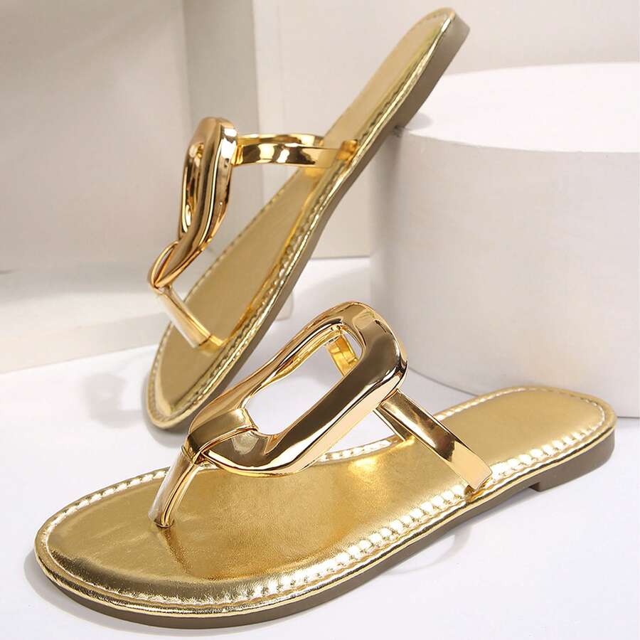 Dressy Geometric Buckle Flat Sandals For Women