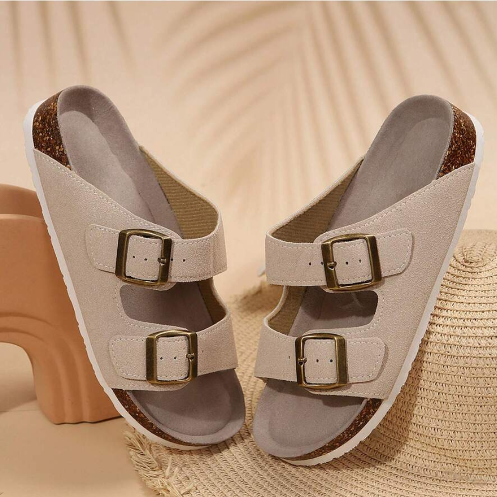 Adjustable Double Buckle Slip On Sandals For Women