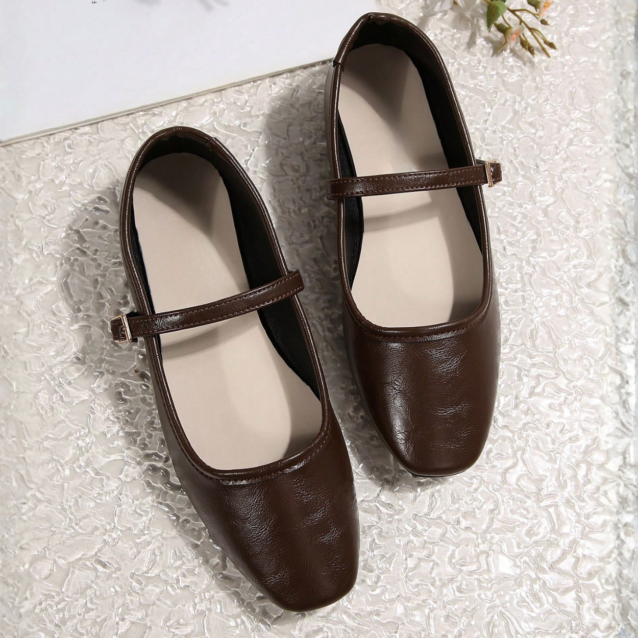 Stylish Ballet Flats Shoes With Buckle Strap And Soft Sole in Brown - Sole Detail