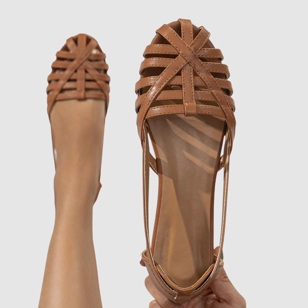 Woven Detail Open Flat Shoes For Women in Golden - Sole Detail