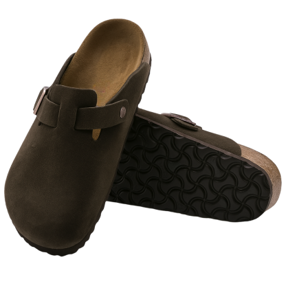 Suede Leather Clogs With Soft Cork Footbed Comfort