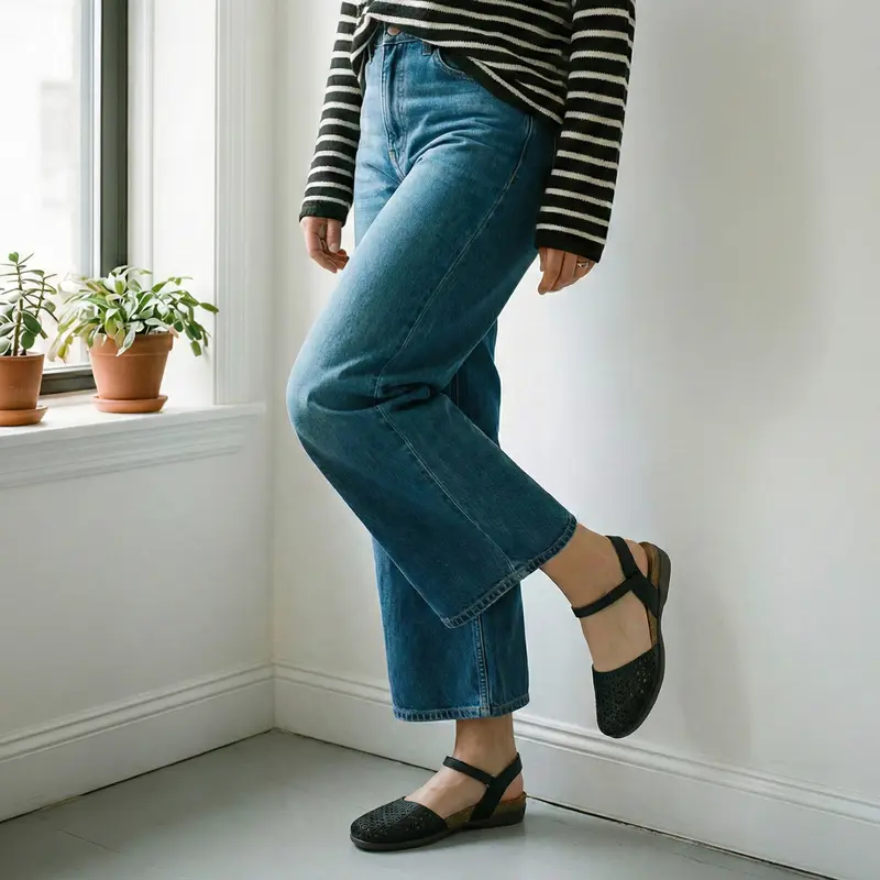 Closed Flat Sandals with Cork Footbed for Women