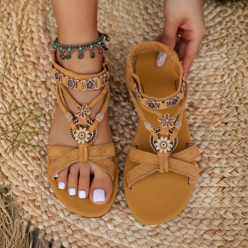 Bohemian Style Floral Flat Sandals For Women