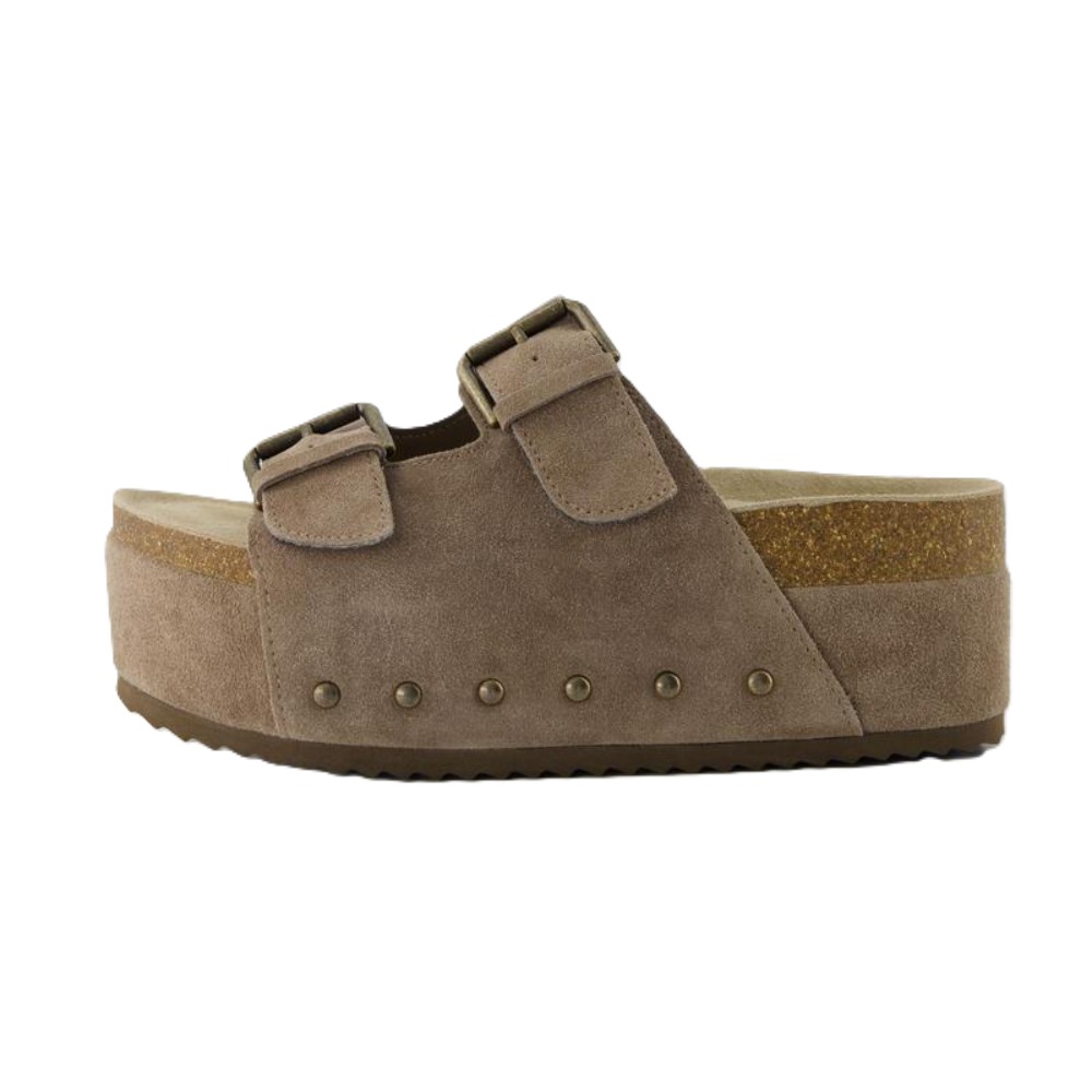 Suede Platform Slide Sandal With Dual Straps For Women