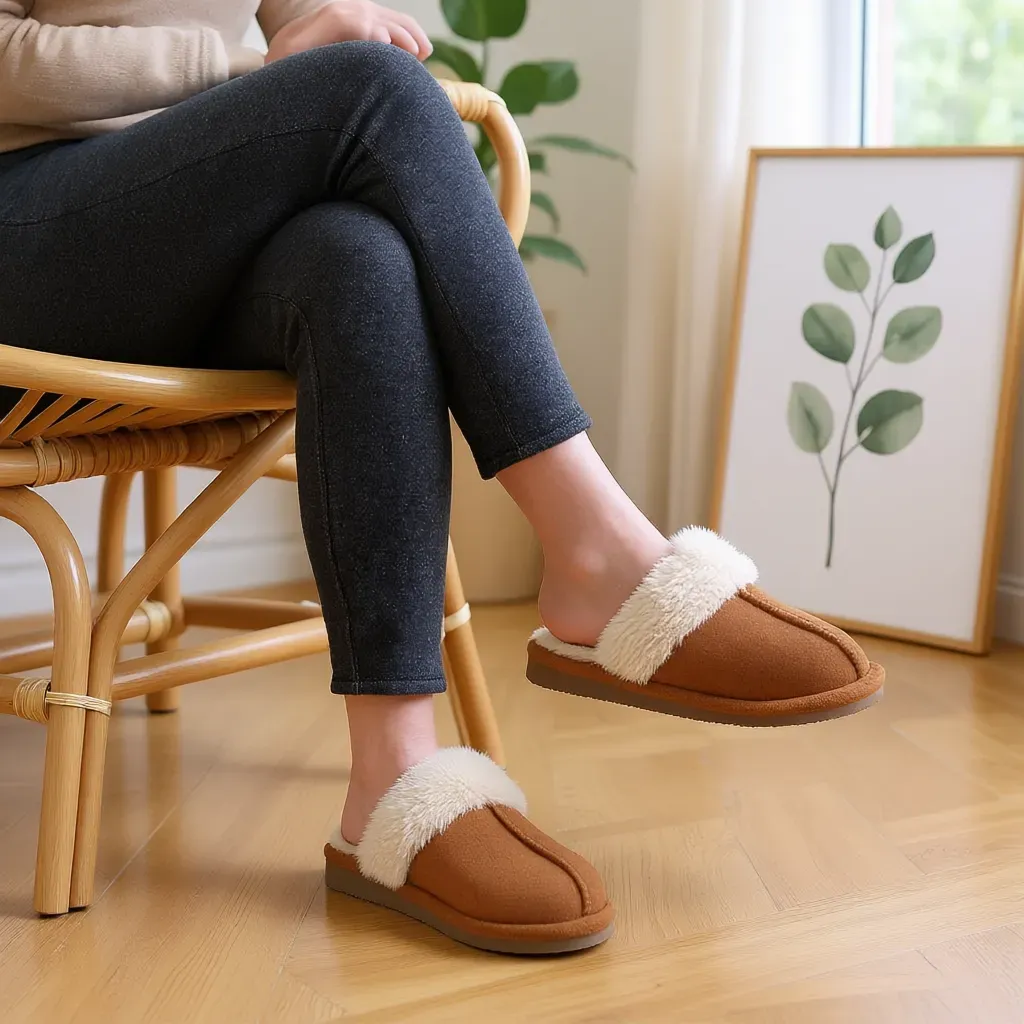 Cozy Faux Fur-Lined Suede Slippers