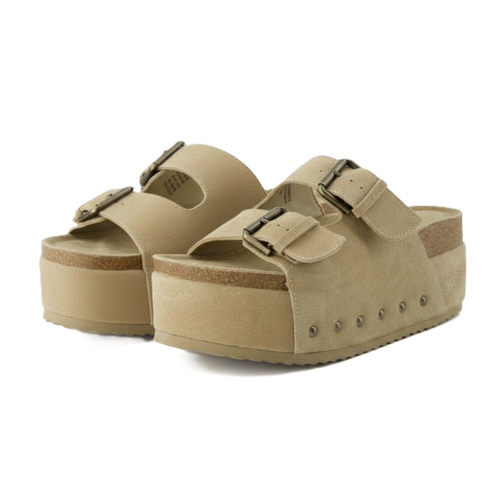 Suede Platform Slide Sandal With Dual Straps For Women