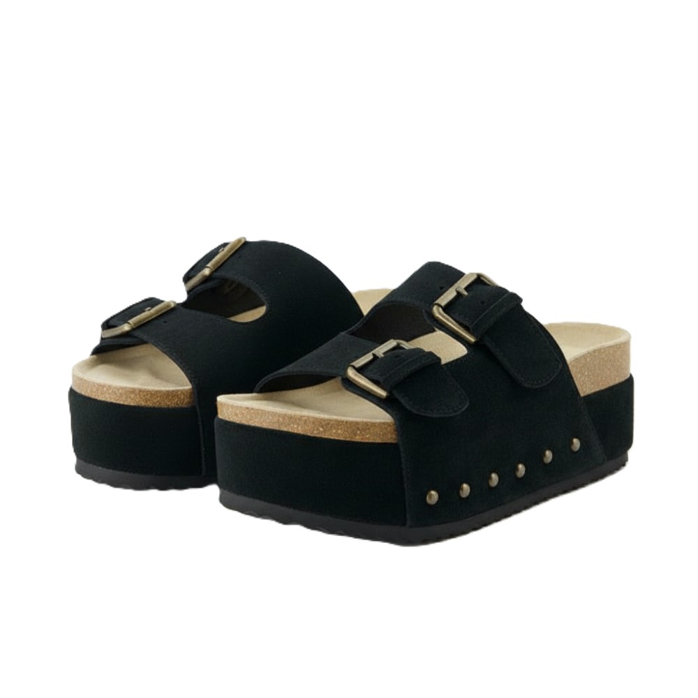 Suede Platform Slide Sandal With Dual Straps For Women