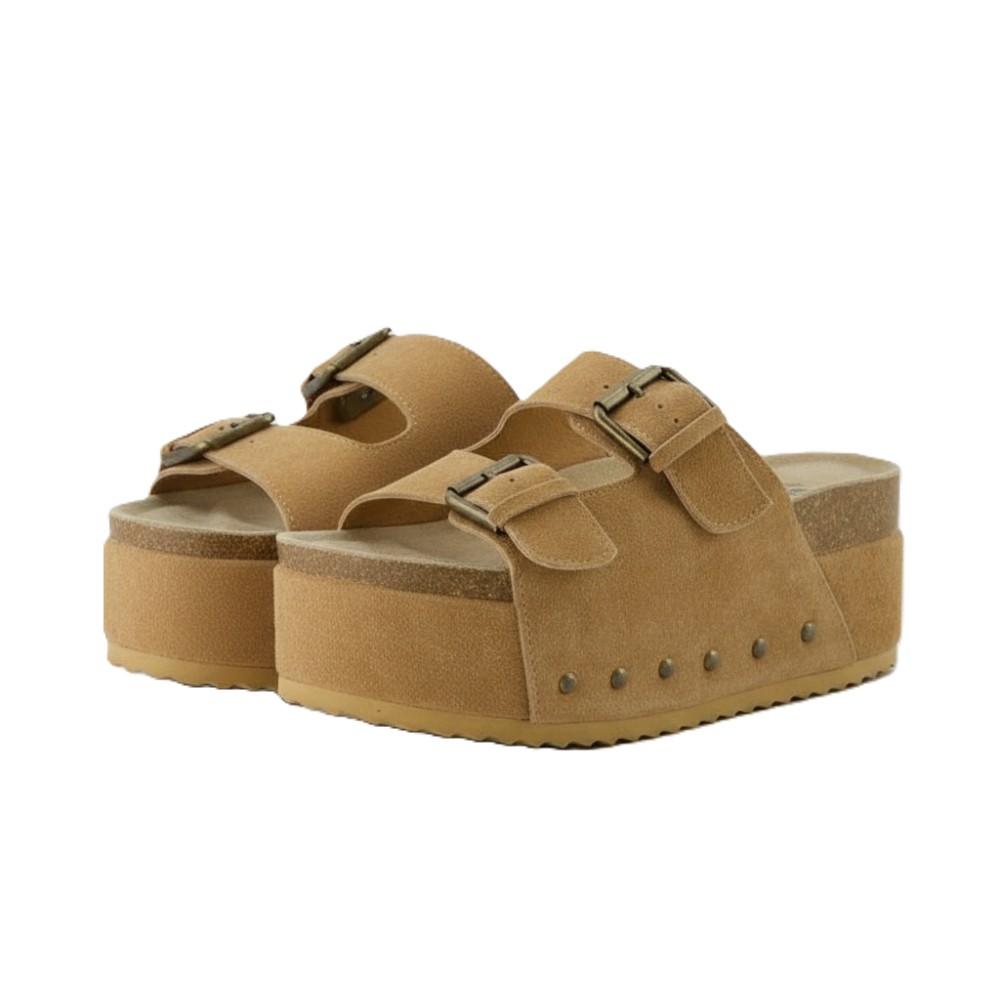 Suede Platform Slide Sandal With Dual Straps For Women