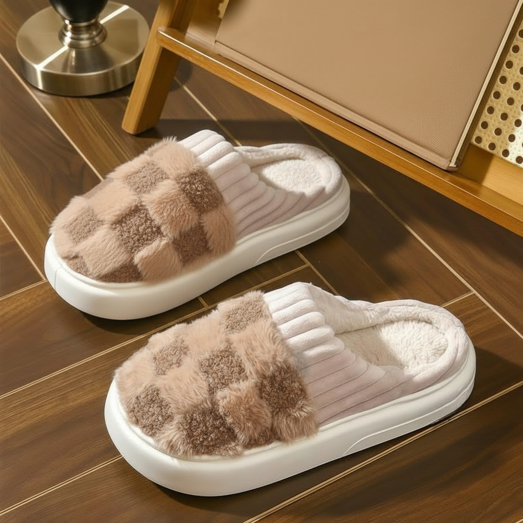Unisex Fuzzy House Slippers With Sole