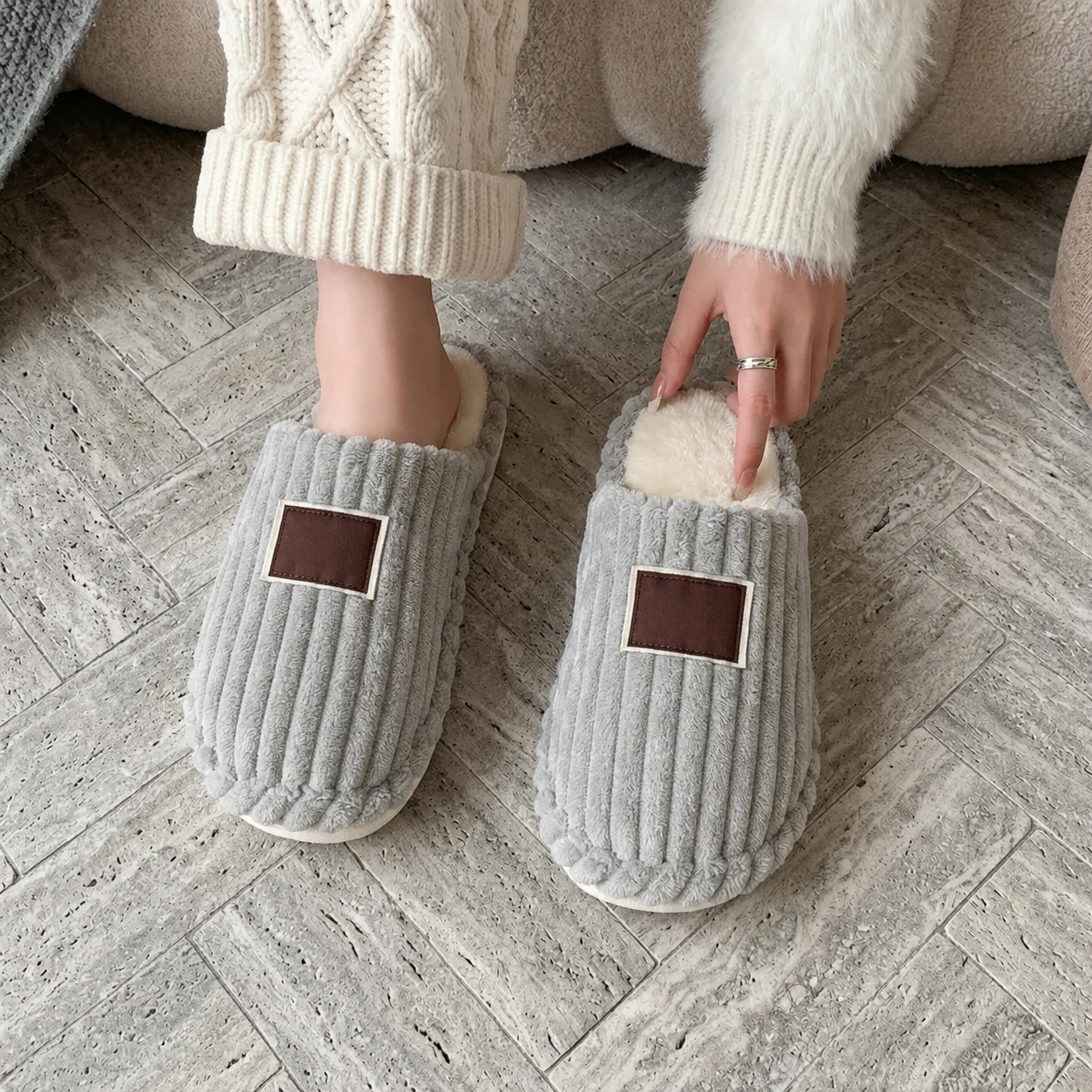 Thick Sole Indoor Outdoor Fur Slippers For Women