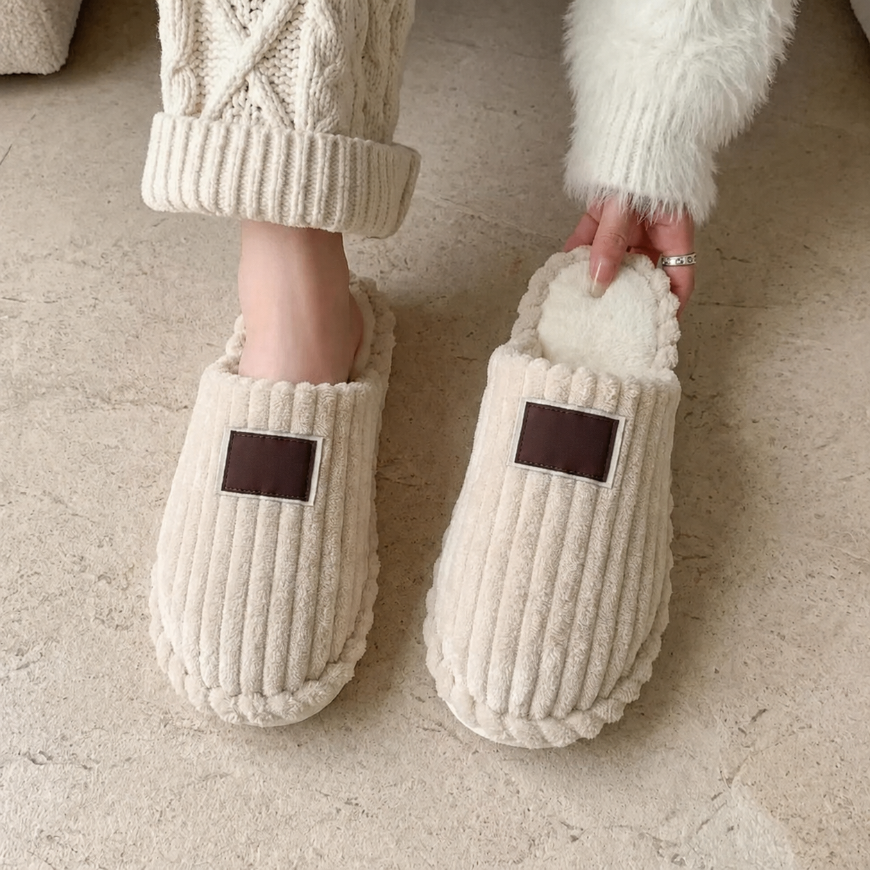 Thick Sole Indoor Outdoor Fur Slippers For Women