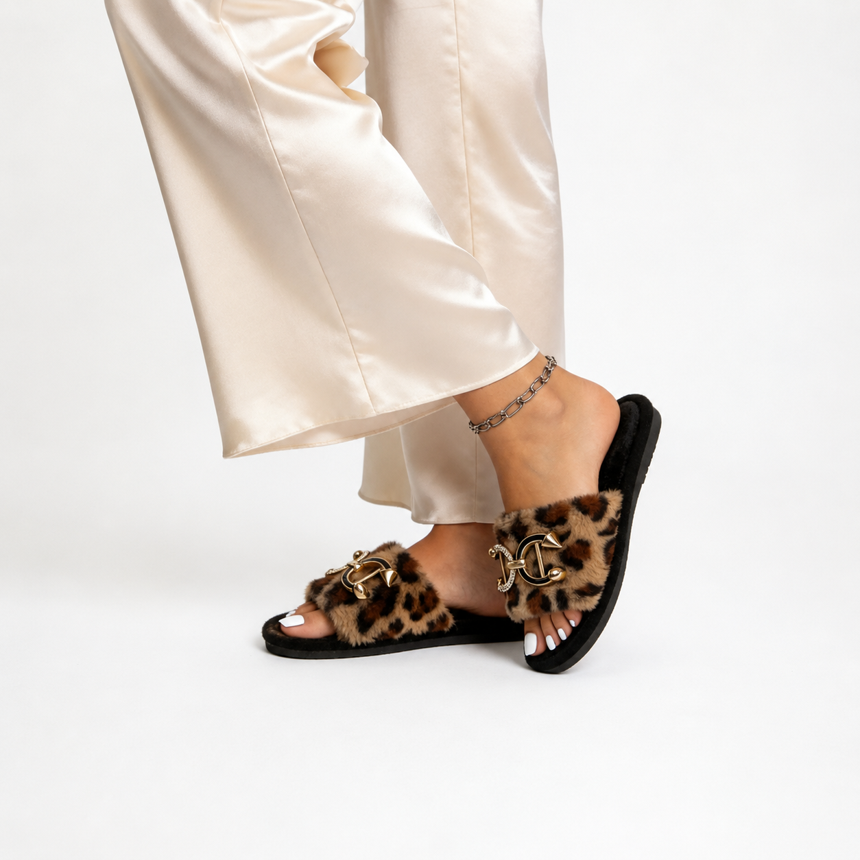 Furry Soft Rubber Sole Slippers For Women