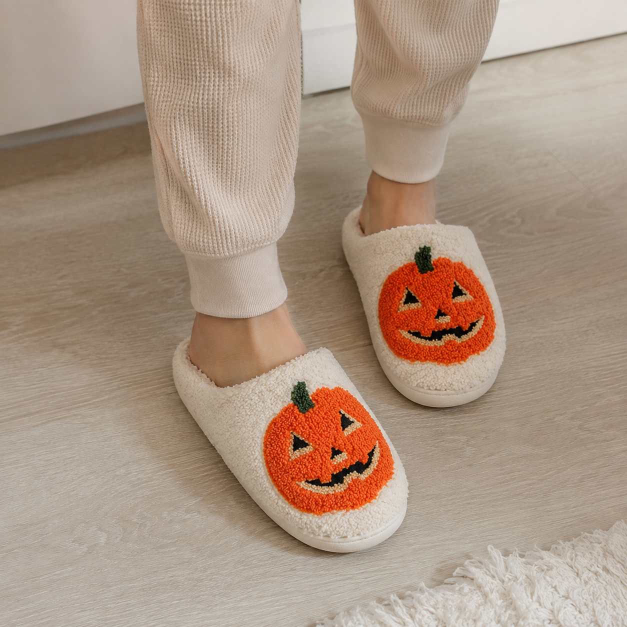 Halloween Themed Non Slip Warm Fuzzy Fleece Plaid Design Slippers